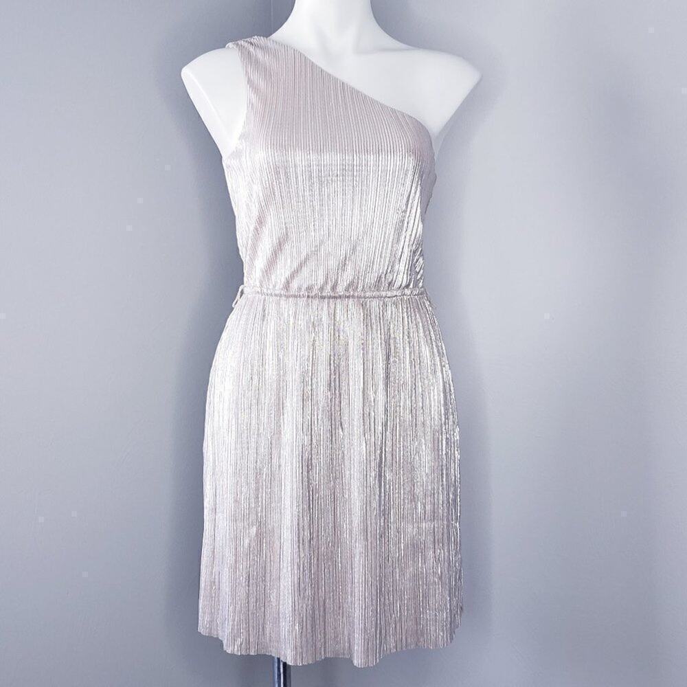 Express Y2K 90's One shoulder Metallic Silver Summer Cocktail Dress